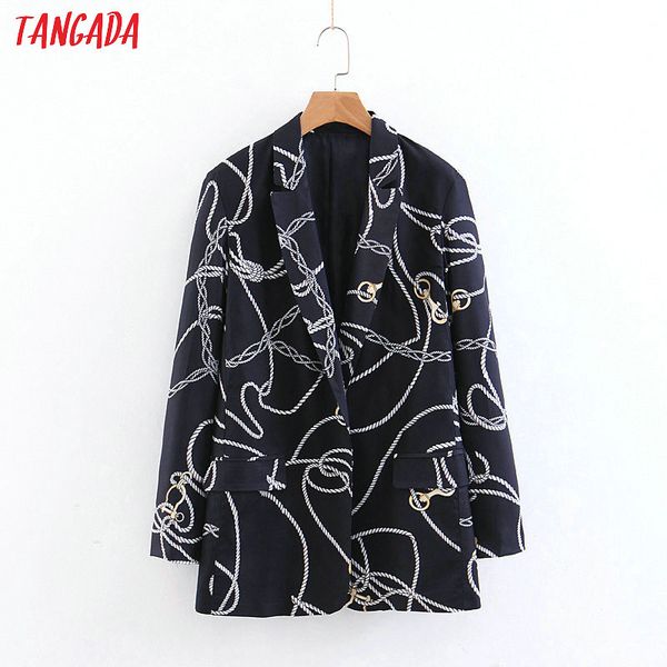 

tangada women black chain print blazer korea fashion stylish 2019 long sleeve ladies coat female blazer work office suit 3z50, White;black