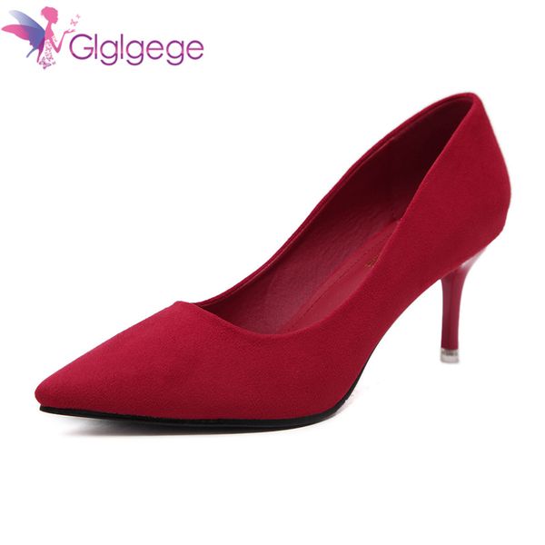 

glglgege 2018 big size 36-41 thin heels elegant spring career office shoes woman pumps party suede women's shoe, Black
