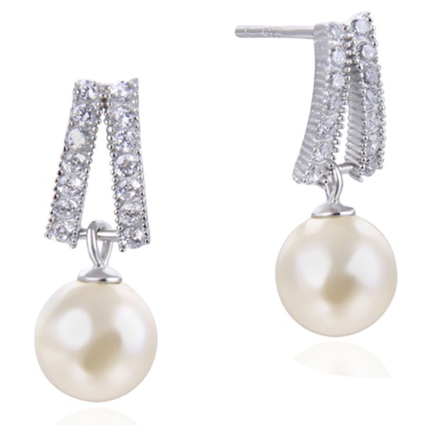 

sterling silver women dangle drop earrings with pearls crystal, Golden