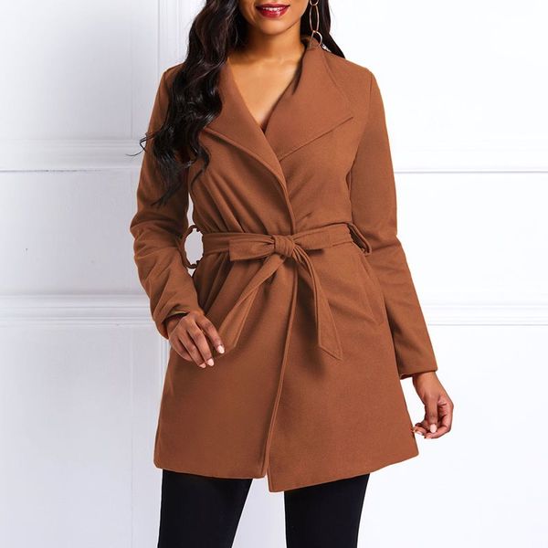 

winter 2019 casual plus size office ladies elegant women overcoats straight lace up green autumn female vintage fashion coats, Black;brown