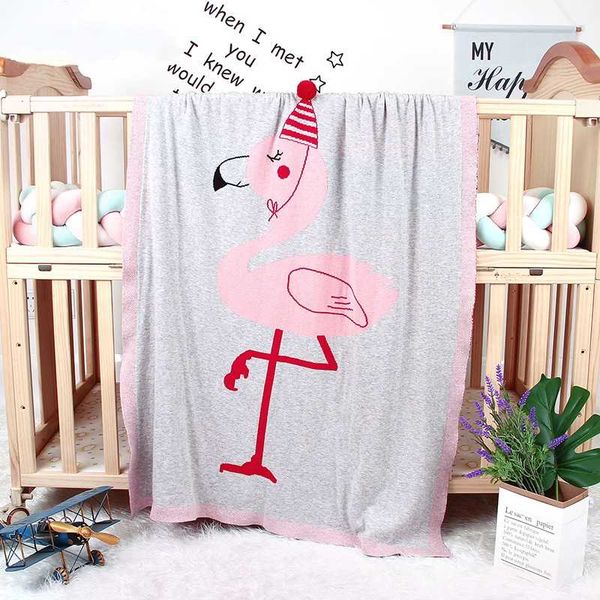 

newborn flamingo knitted blankets baby boy girls swaddle summer nap quilts stroller cover kids bedding air conditioning blanket