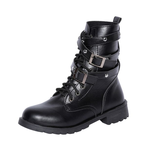 

sagace size 35-40 punk style motorcycle boots for women autumn 2019 short velvet buckle combat boots ladies shoes, Black