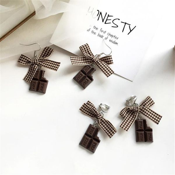 

2019 корейских моды геометрического бант ткани болтаться серьги смешного милого шоколада смолы длинных серег женщины ювелирных изделий ухо к, Silver