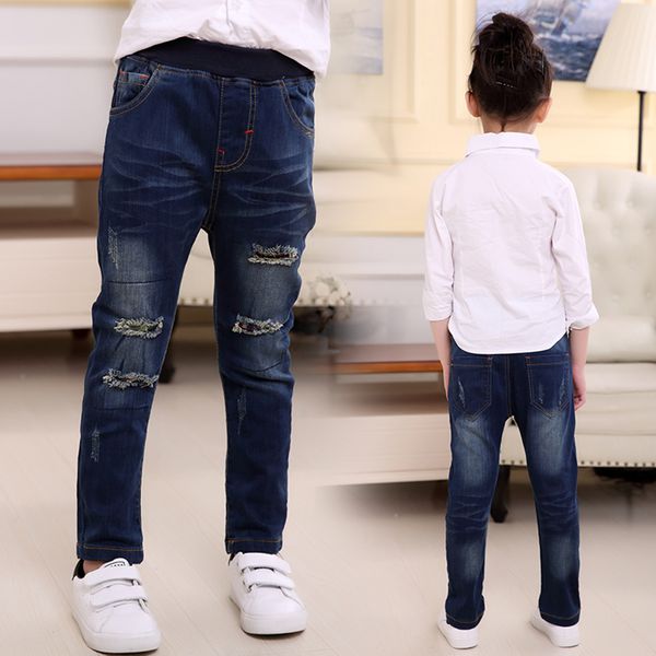 

children broken hole pants girl clothes 2018 baby girls jeans for kids fashion kids trousers spring autumn children clothes, Blue