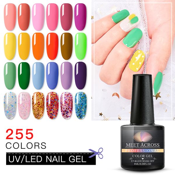 

meet across 8ml color uv gel nail polish glitter sequins semi permanent soak off nail art gel polish varnish manicure design, Red;pink