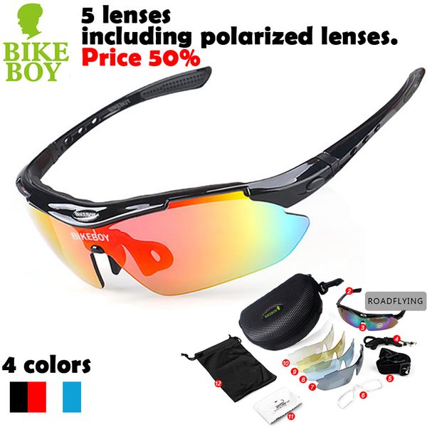 

1 set professional polarized cycling glasses bike goggles anti-dazzling outdoor sports sunglasses uv 400 5 lens tr90 blinkers