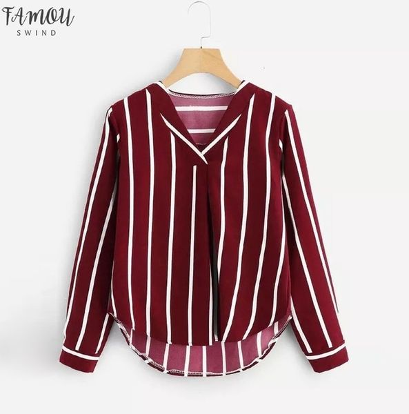 

girl v neck stripe shirt women casual autumn long sleeve irregular blusas polyester fashion female long sleeve v neck striped t, White
