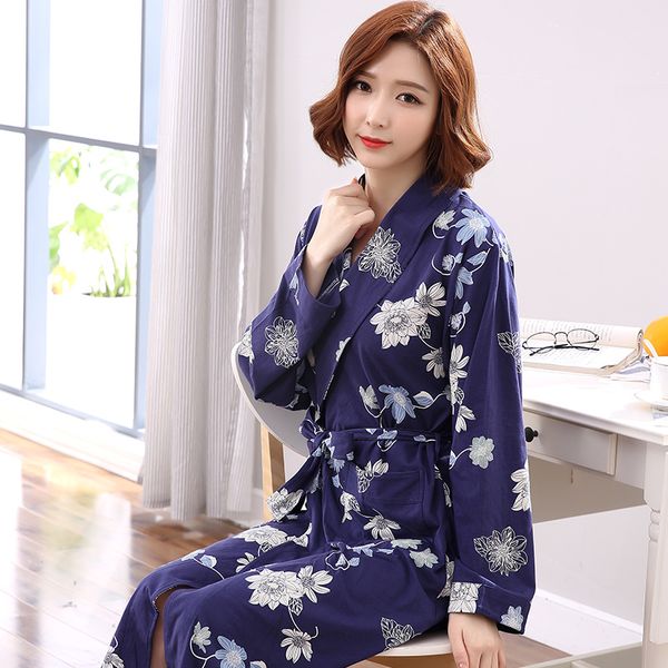 

women's sleepwear autumn winter knitted cotton women nightgown floral long sleeve casual soft womens bathrobe loose plus size l-3xl fem, Black;red