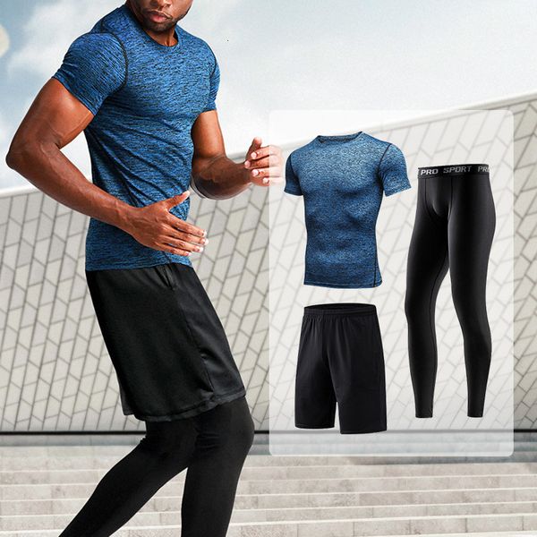 

men's sportswear compression sport suit male fitness gym sports set elastic sportwear basketball workout running sports clothes, Black;blue