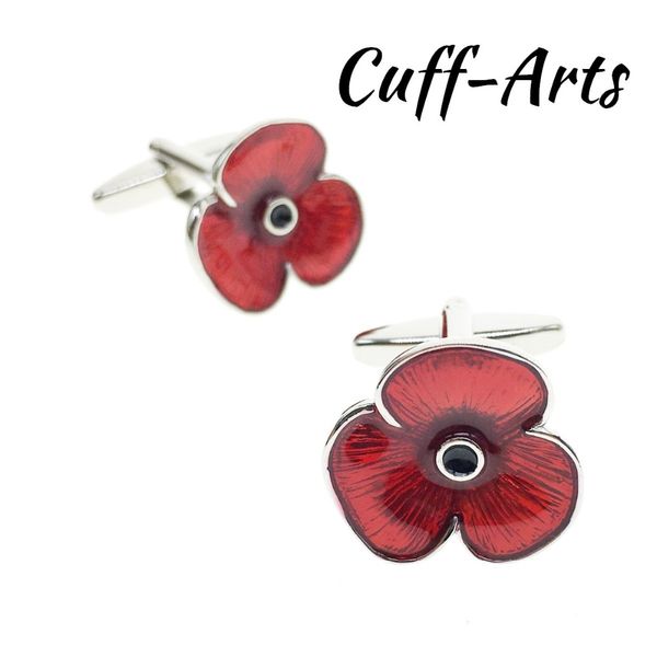 

cuffarts novelty luxury cufflinks for mens red poppy cufflinks gift for men silver bouton de manchette c10122, Silver;golden