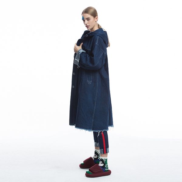 

irinafc05 2019 fw collection new arrivals single breasted oversize long denim coat trench women, Tan;black