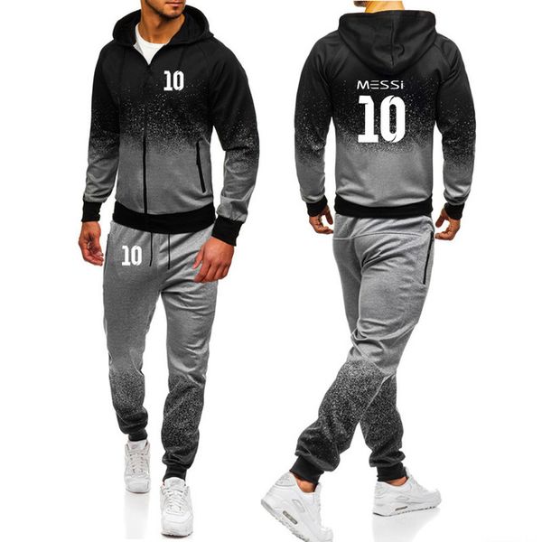 

messi 10 print gradient hoodies men spring autumn fleece zipper jacket mens streetwear hip hop male sweatshirt sweatpants suit h