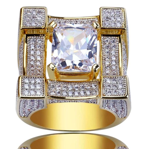 

wholesale- bling bling gem rings for men luxury diamonds rapper ring 18k gold plated copper zircons gold jewelry gifts for bf lovers husband, Golden;silver