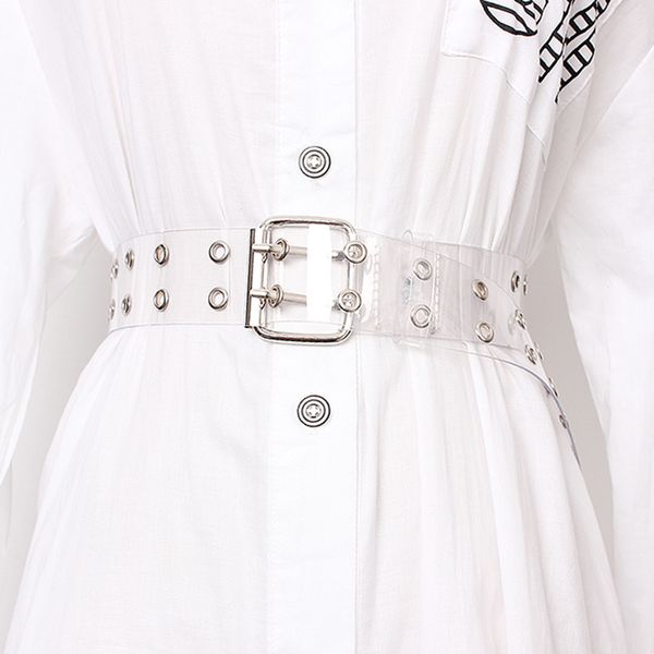 

lfmb]two row pvc clear belt for women fashion pin buckle female white waist trousers transparent belts ladies jeans grom y200501, Black;brown