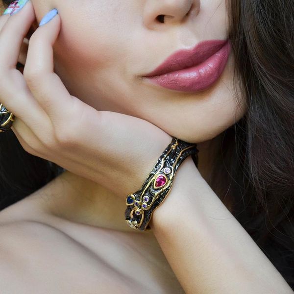 

vintage black gold tone bracelets & bangles multi colorful cubic zirconia crystal pulseira luxury jewelry bangle for women