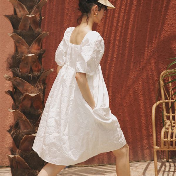 

lanmrem 2020 new summer and autumn fashion women clothes hubble-bubble sleeve sqaure collar lantern sleeves pullover dress wh512, Black;gray