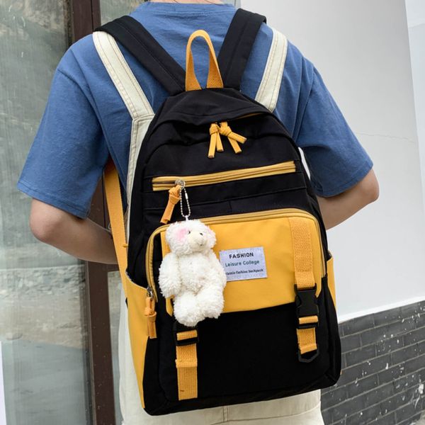 

2020 canvas women backpack female panelled schoolbags for teenagers girls travel back pack multipocket book mochila