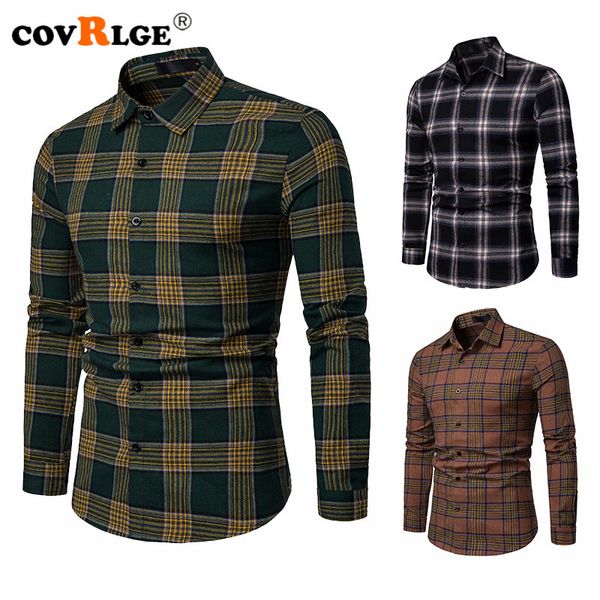 

covrlge fashion vintage plaid shirt men 2019 spring new slim fit long sleeve shirt mens casual dress shirts mcl218, White;black