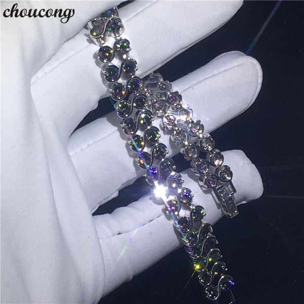 

choucong fashion bracelet white gold filled 2 rows rianbow 5a zircon cz engagement wedding bracelets for women hand jewerly, Golden;silver