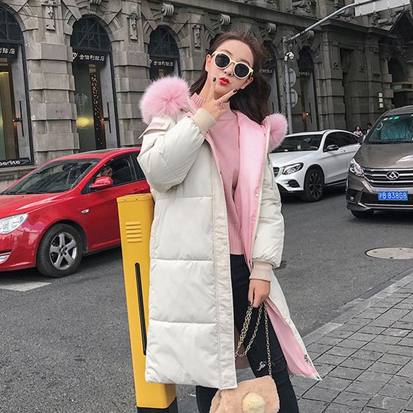 

2019 x-long fashion women winter jacket large size cotton padded warm thicken ladies coat casual with fur parka womens jackets, Black