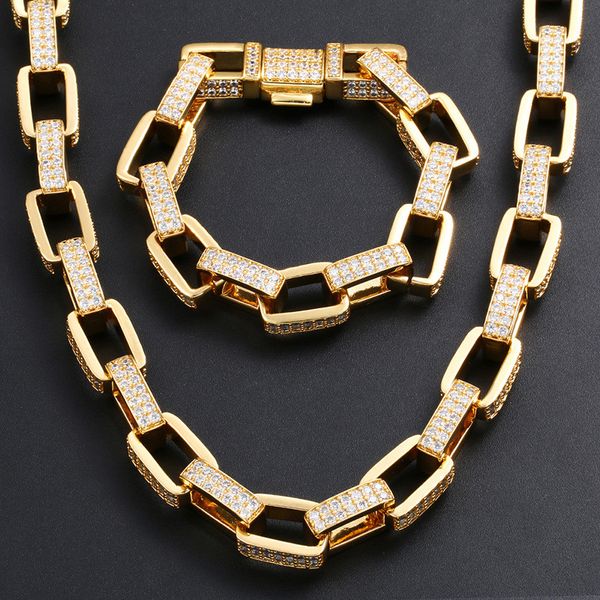 Collana da uomo Sliver Gold Colors Mirco Praved CZ Box Chain Collana con bracciale Gioielli Rap Street Jewelry Vendita calda