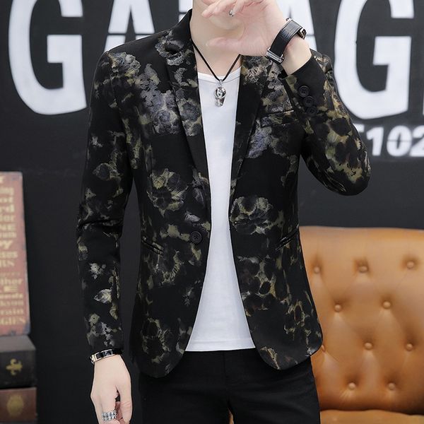 

hoco 2018 men shadow leisure suits autumn youth printed blazer, White;black