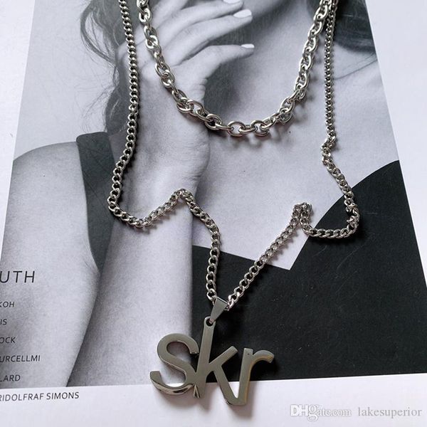 

hip hop style letter skr pendant necklace metal letter double layer chain necklace for gift party high quality, Silver
