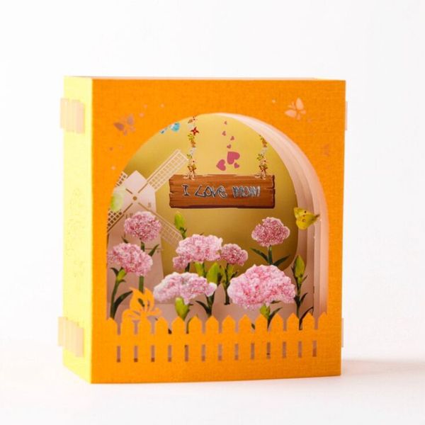 

5pcs mother's day greeting hollow paper carving three-dimensional greeting cards bless small card custom creative love carnation