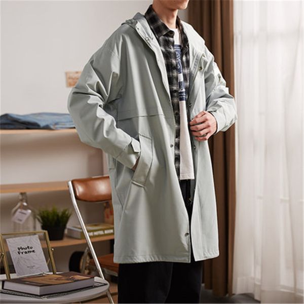 

men's 2019 new spring and autumn casual coat youth trend handsome hooded large size long men's windbreaker coat, Tan;black