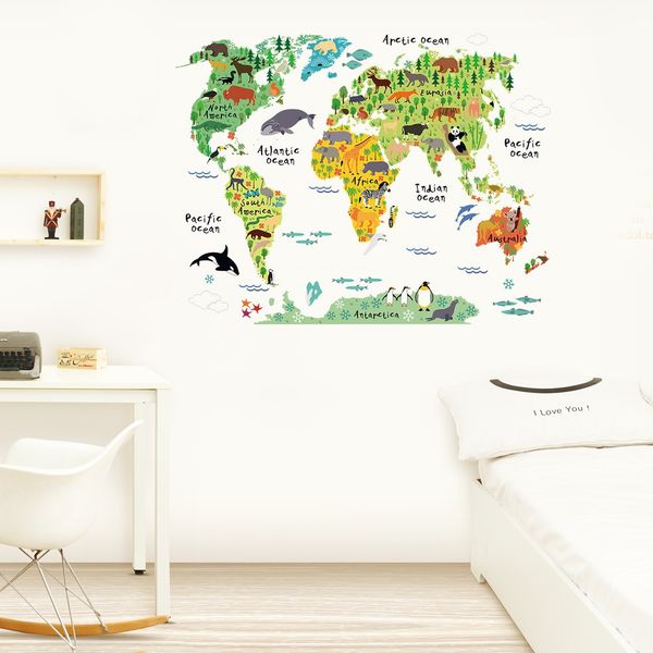 

cartoon background colorful world map wall stickers vinyl for kids rooms parlour television wall home decal