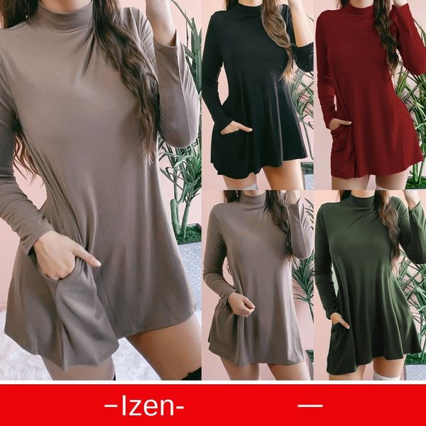 

женское дизайнерское платье сплошной цвет с длинным рукавом стенд воротник карманное платье 5386, Black;gray