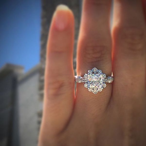 

zhenrong wish new simulation square diamond princess ring european and american net red engraved engagement ring accessories, Golden;silver