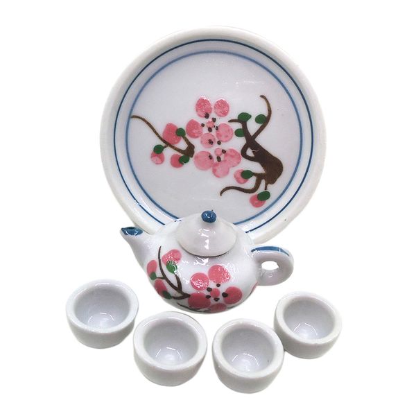 

1/12 dollhouse porcelain tea set with tea pot tea cups and tray for dollhouse miniature kitchen accessories
