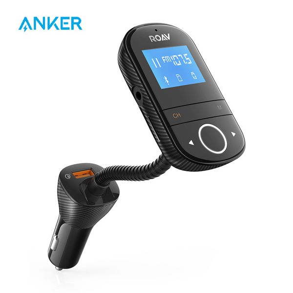 

anker roav smartcharge f3 wireless bluetooth 4.2 fm transmitter for car, audio adapter and reciever car kit, 1.44 inch display