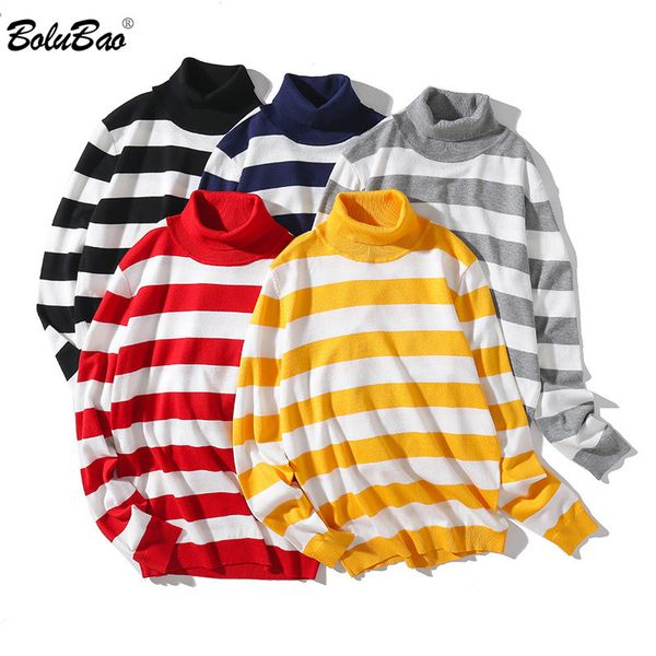 

bolubao men's striped turtleneck sweater fashion brand men's long sleeve pullover sweater casual, White;black