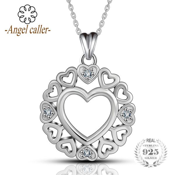 

angel caller genuine 925 silver hearts to hearts pendant cz necklaces pendants fashion fine jewelry love charms for gril