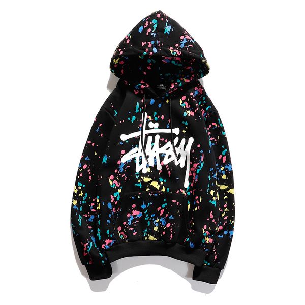 

stussys mens womens hoodie fashion street tide brand high end sweater fireworks splash ink loose european american couple sweatshirt, White;black