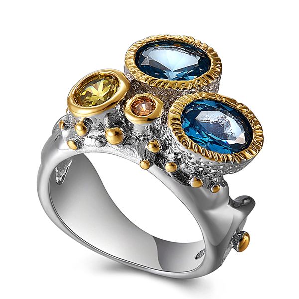 

oval blue crystal ring fast delivery gun black+gold 2tone jewellery cool ring for cocktail party special jewelry rings, Golden;silver