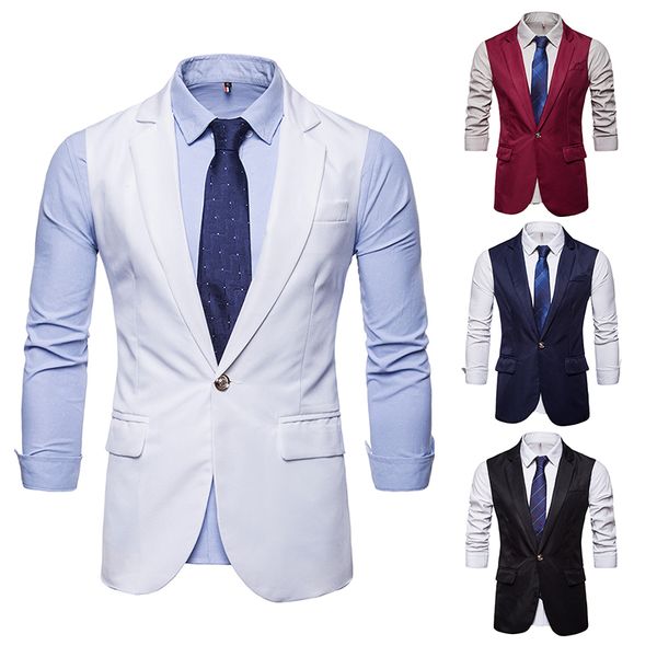 

2019 suit vest men jacket sleeveless vintage waistcoat vest fashion plus size waistcoat solid color, Black;white