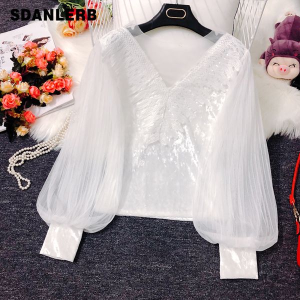 

french vintage mesh stitching golden velvet jacket for women autumn and winter blusas shirt womens and blouses mujer, White