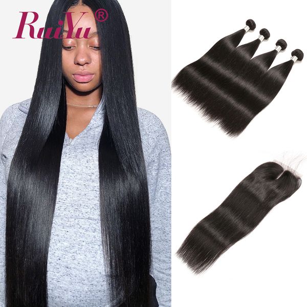 

прямые связки с закрытием бразильских волос плетение связки перуанский human пучки волос с кружевом закрытие малазийский индийский remy утко, Black;brown