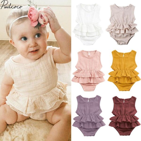 

2019 brand new newborn kids baby girls striped cotton bodysuits ruffled clothes sleeveless tutu dress cotton&linen outfit 0-24m, Blue
