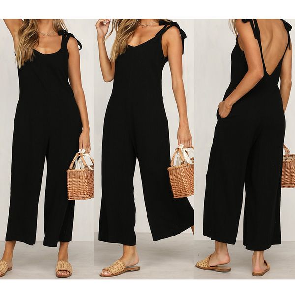 

trendy womens strappy wide leg jumpsuit romper beach holiday beachwear, White;black