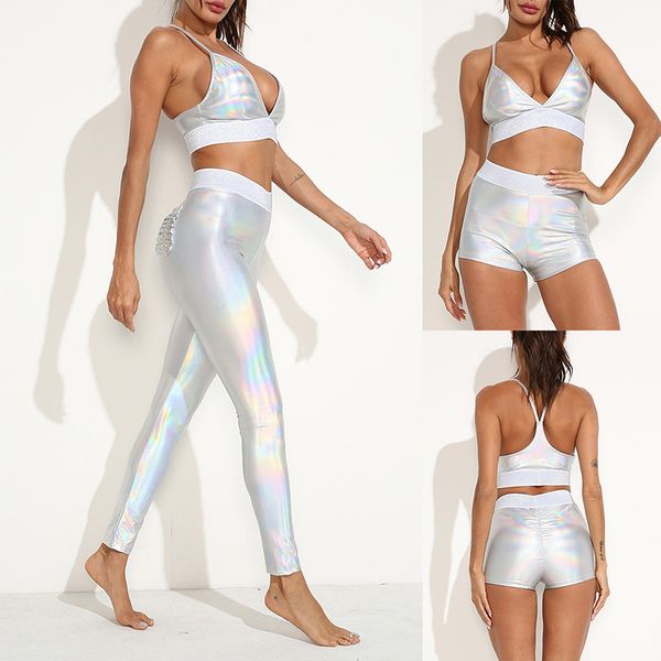 

women yoga set reflective sports fitness suit tank and leisure sports leggings with pocket gym biker shorts sportswear, White;red