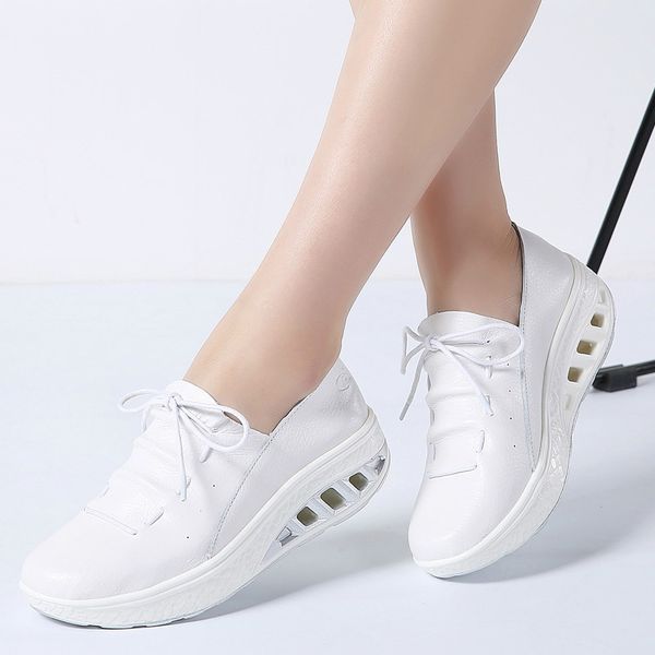 

2020 autumn women platform sneakers shoes lace up genuine leather platform shoes ladies flat women flats creepers, Black