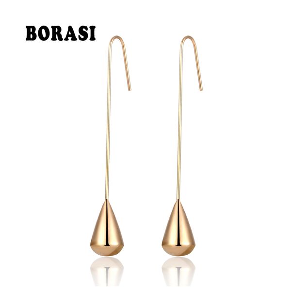 

new arrival long water drop dangle earrings for women rose gold-color stainless steel long earrings wedding fashion jewelry, Golden