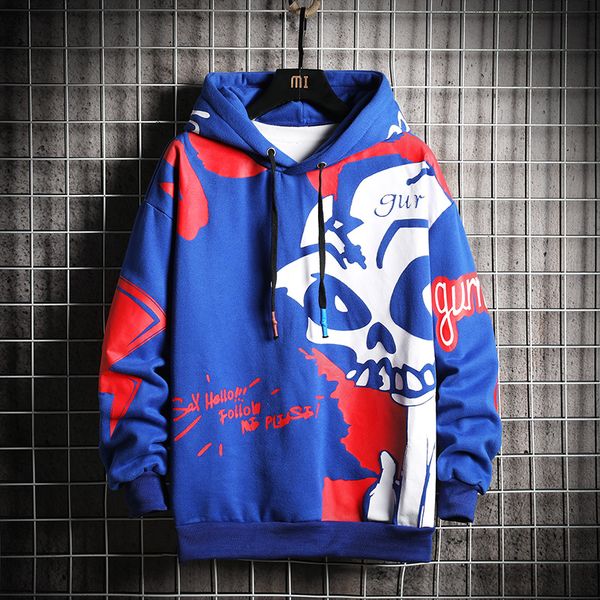 

новая осень муж hoodies с длинным рукавом с капюшоном толстовка моды личности печатный толстовки вскользь фуфайки мужская одежда, Black