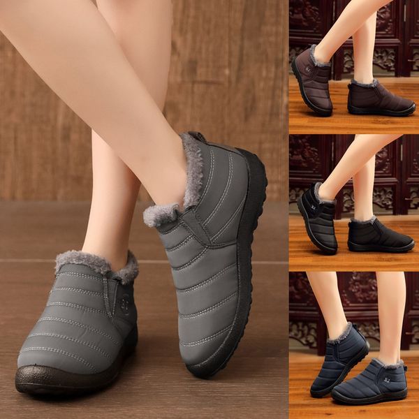 

men shoes men winter solid color nylon shoes keep warm ankle boots plus velvet flat snow boots round toe low-heeled, Black