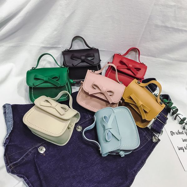 

new fashion children's coin purse pu leather cute mini sweet bow handbag lovely crossbody shoulder bag wallet for girls, White