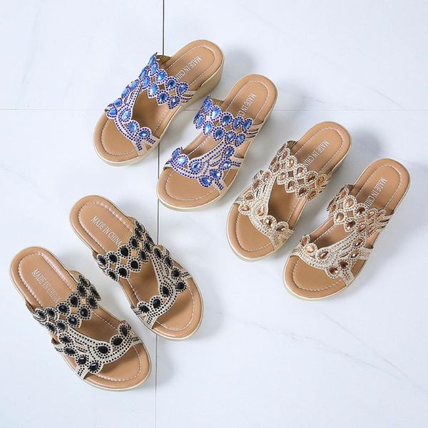 

platform bohemian style wedges slipper woman shoes bohemian breathable platform slipper for woman zapatos de mujer slaps women, Black